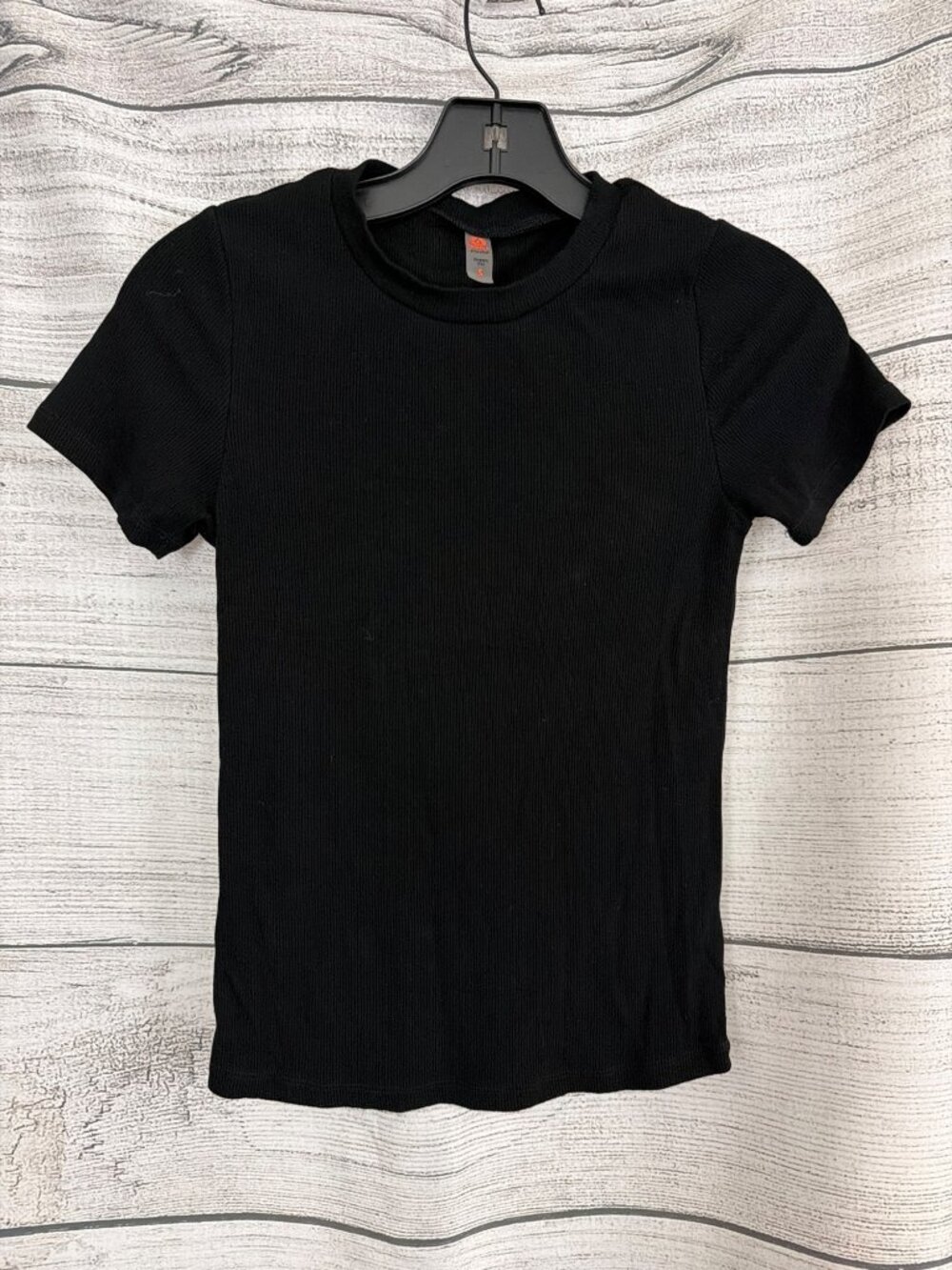 Mono B Black Ribbed Short Sleeve Crew Neck T-Shirt Size S
